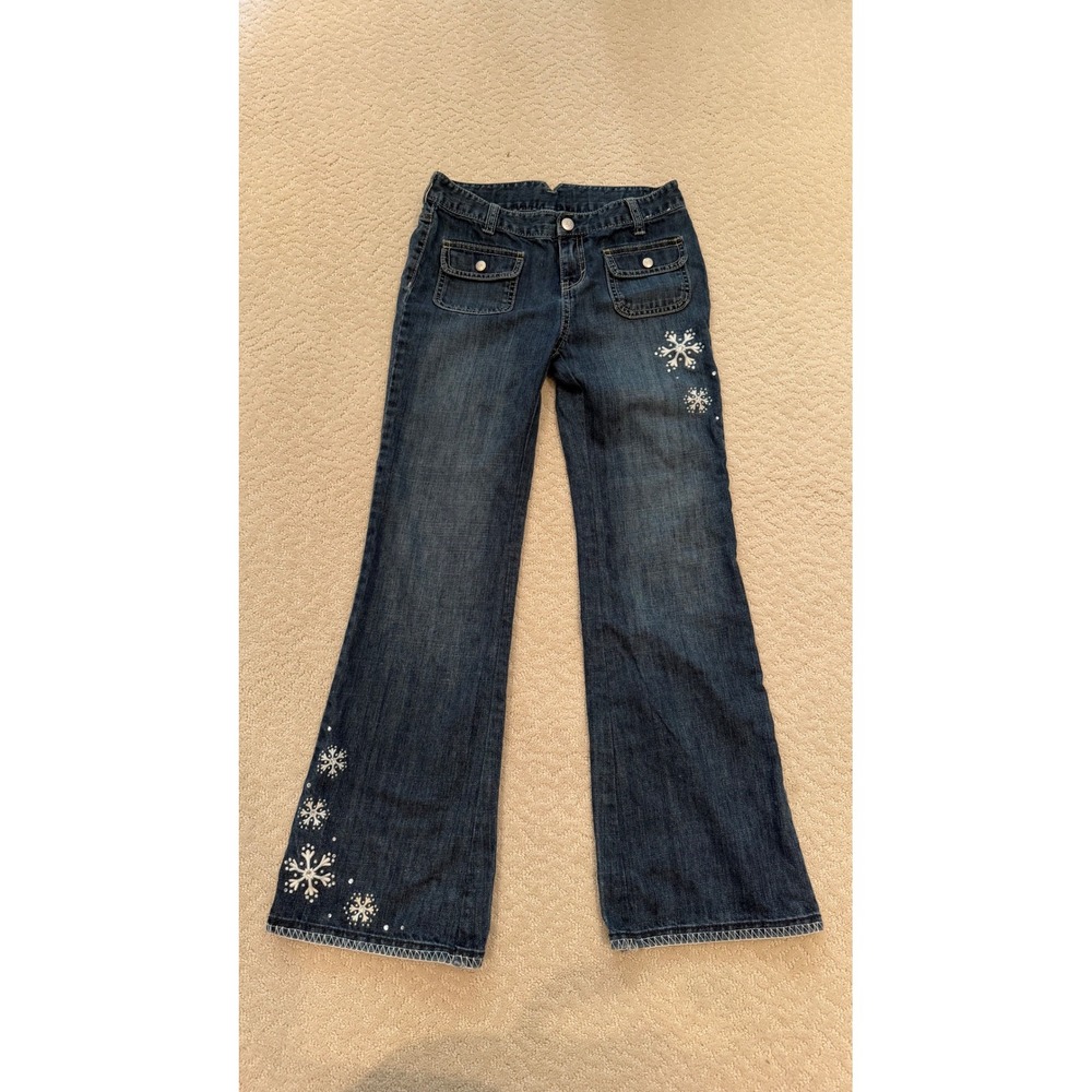 Gymboree Jeans Kids Size 12 Blue Excellent Snowflake Embroidered Low Rise Flare